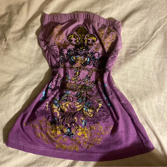 579 Tops - 579 Purple Tee with Gold Design